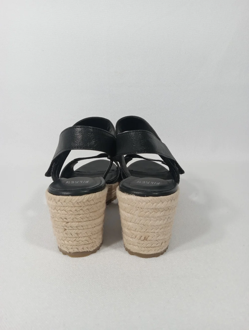 EILEEN FISHER 'Winnie' Black Leather Espadrille Wedge Sandals Women's Size 8
